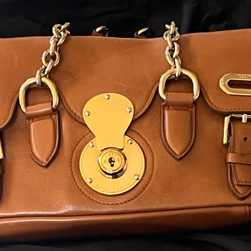 Ralph Lauren Collection Ricky Bag - Tan Leather Shoulder Bag with Chain Straps